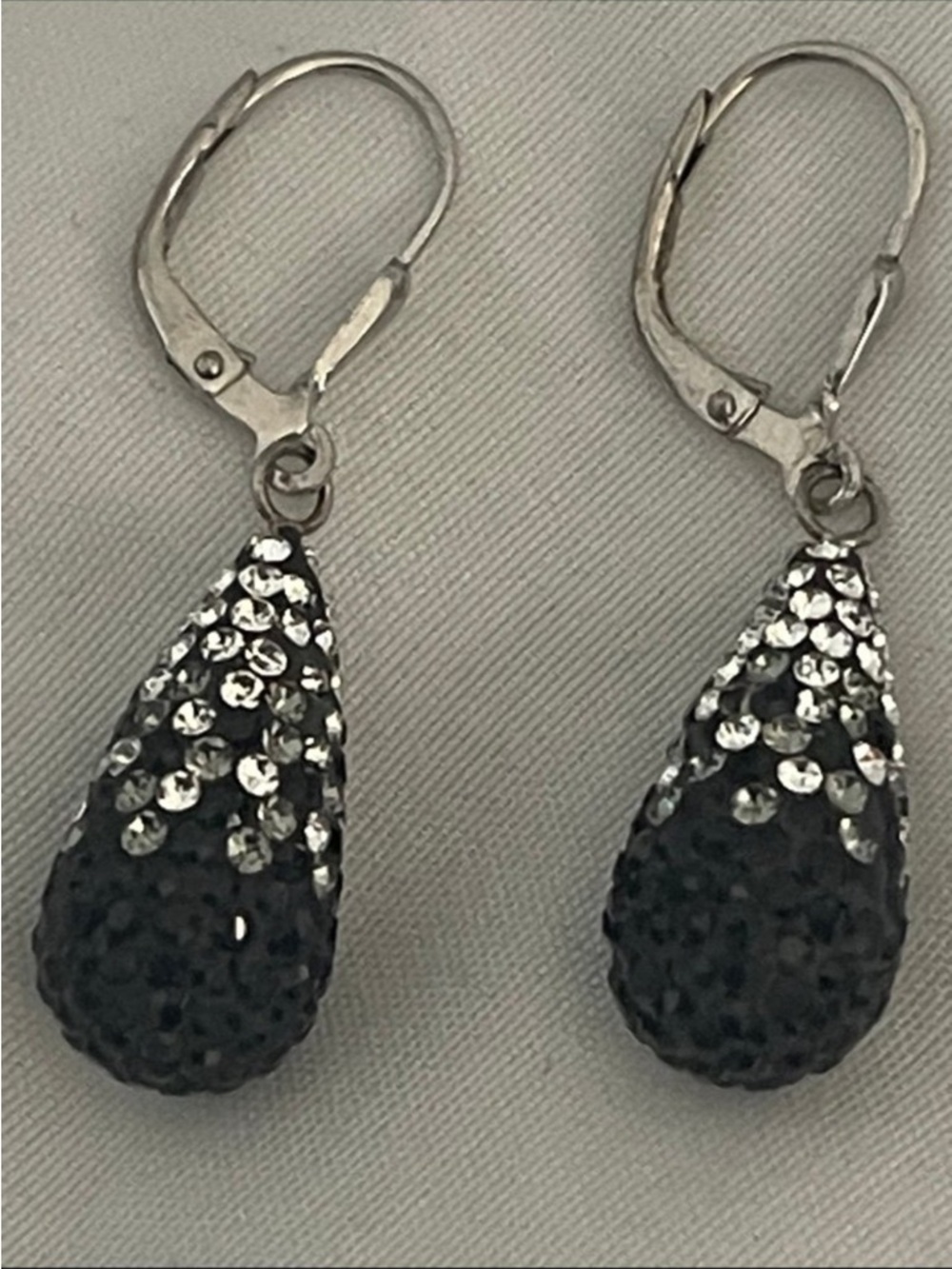 Sterling Silver Jem 925 Black Teardrop Crystal Dangle Earrings